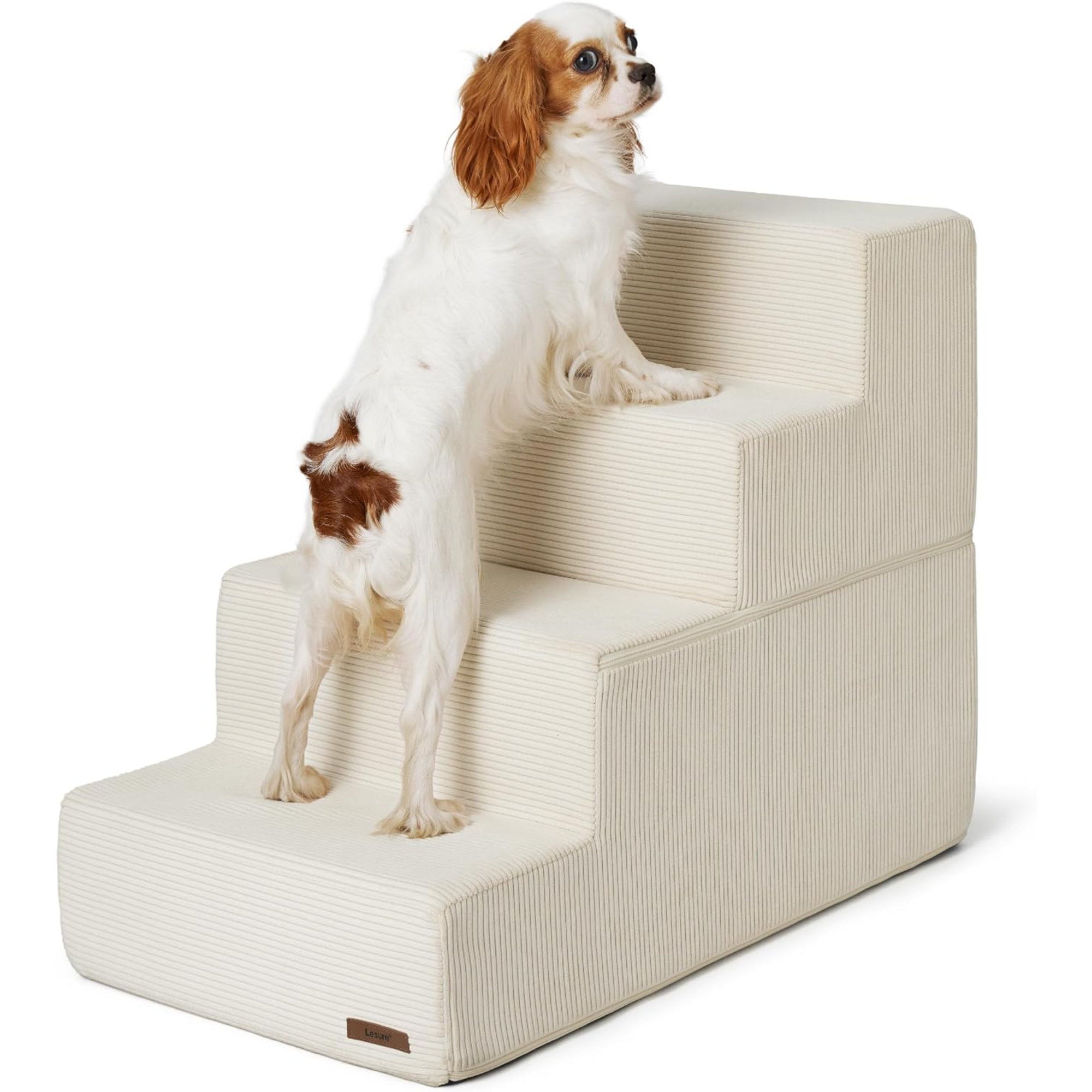 Tucker Murphy Pet Dog Stairs For High Beds Extra Wide Pet Stairs 4 Steps Dog Steps For Medium Small Dogs And Old Cats Foldable Dog Steps With Certipur US Certified Foam And Non Slip Bottom Beige